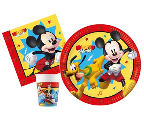 Ciao AZ074 Party-Set Disney Mickey Jump into Fun Personen (88-teilig Teller Ø23 cm, 24 Becher 200 ml, 40 Servietten 33 x 33 cm), Mehrfarbig von Ciao