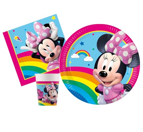 Ciao AZ076 Party-Set Disney Minnie Rainbow Personen (88-teilig Teller Ø23 cm, 24 Becher 200 ml, 40 Servietten 33 x 33 cm), Mehrfarbig von Ciao