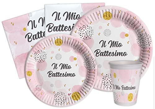 Ciao AZ138 Partygeschirr Party-Set Baby (Pappteller, Bucher, Servietten) in Carta compostabile eco-Friendly, Pinke, 8 Personen von Ciao