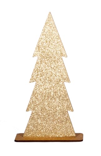 Ciao Christmas Tree Shaped 2D Decoration (30cm) in Glittery Wood, Gold von Ciao