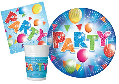 Ciao-Kit Tisch Fabulous Party für 8 Personen (36 Stück: 8 Teller Ø23cm, 8 Plastikbecher 200ml, 20 Papierservietten 33x33cm), Single, Multicolor, S, Y4630 von Ciao