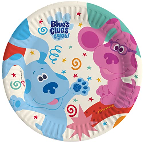 Ciao - Kompostierbare Pappteller Blue's Clues (Ø23 cm), 8 Stück 22-24 cm, Blau, Rosa, Weiß, 24067 von Ciao