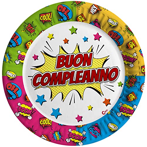 Ciao - Kompostierbare Pappteller Geburtstag Comics (Ø18 cm), 8 Stück 16-21 cm, mehrfarbig, 34757 von Ciao