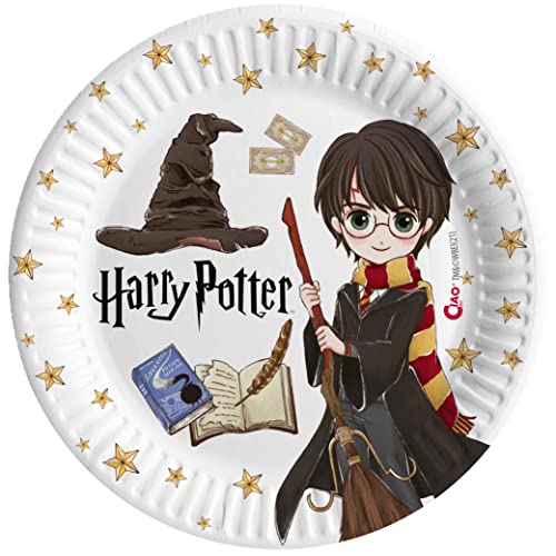 Ciao - Kompostierbare Pappteller Harry Potter (Ø18 cm), 8 Stück 16-21 cm, mehrfarbig, 24040 von Ciao