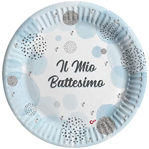 Ciao - Kompostierbare Pappteller für Taufe (Ø23 cm), 8 Stück, hellblau 22-24 cm, 34778 von Ciao