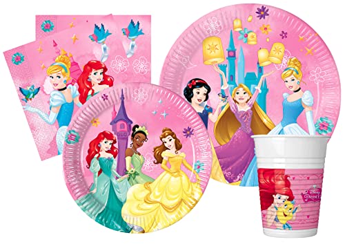 Ciao AZ005 Partygeschirr Party-Set Disney Princess (Pappteller, Bucher, Servietten), Multicolor, 8 Personen von Ciao