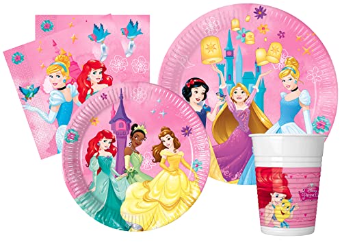 Partygeschirr Party-Set Disney Princess Live Your Story für 8 Personen (44 pcs: 8 Pappteller Ø23cm, 8 Pappteller Ø20cm, 8 Becher 200ml, 20 Servietten 33x33cm) von Ciao