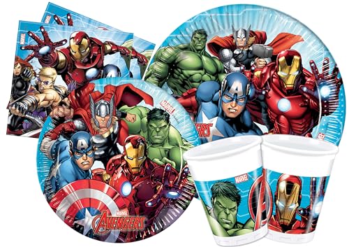 Partygeschirr Party-Set Marvel Avengers Mighty für 8 Personen (44 pcs: 8 Pappteller Ø23cm, 8 Pappteller Ø20cm, 8 Becher 200ml, 20 Servietten 33x33cm) von Ciao