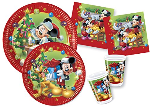 Ciao Partygeschirr Party-Set Disney Mickey Christmas für 30 Personen (130 pcs: 30 Pappteller Ø23cm, 30 Pappteller Ø20cm, 30 Becher 200ml, 40 Servietten 33x33cm) von Ciao