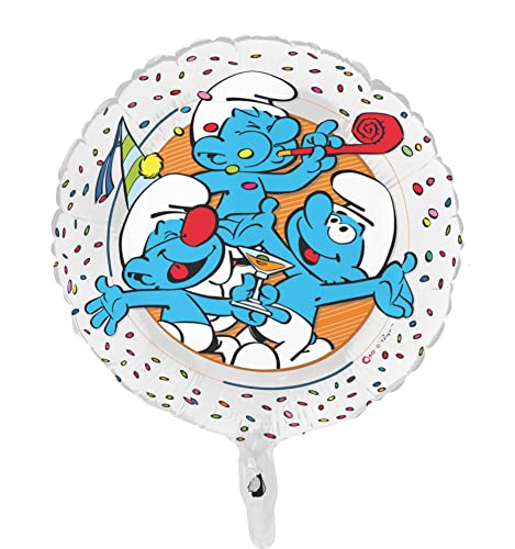 Ciao Smurfs Folienballon Mylar rund (46 cm, 18 Zoll) Original Smurfs, hellblau, weiß von Ciao