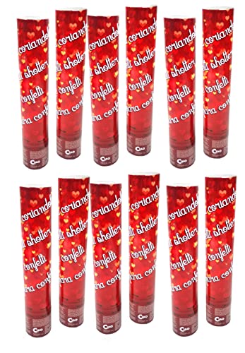 Ciao Set 12 Party Popper Röhren Konfetti rot Herzen (30 cm), rot, Stück, 67903.12 von Ciao