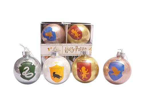 Ciao Set of 4 Harry Potter Hogwarts Houses Glitter decoupage Christmas Tree Balls (Ø8cm) Officially Licensed Wizarding World in giftbox von Ciao