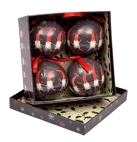 Ciao Set of 4 decoupage Christmas Tree Balls (Ø7,5cm) Black Christmas with Fabric Ribbon in giftbox von Ciao
