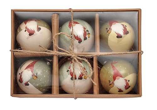 Ciao Set of 6 decoupage Christmas Tree Balls (Ø7,5cm) Santa Klaus with Fabric Ribbon in Havana giftbox von Ciao
