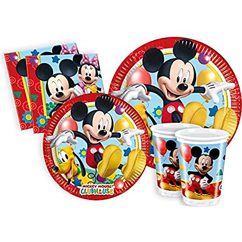Ciao Y2496 Disney Mickey Mouse Club House 8 People (44 pcs Ø23cm, 8 Plates Ø20cm, 8 Cups, 20 Napkins) Party Tableware Set, Single, Multicolor, 8 Personen von Ciao