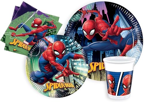 Ciao Y4621 Partygeschirr Party-Set Marvel Spider-Man/Spidey (Pappteller, Bucher, Servietten), Multicolor, 24 Personen von Ciao