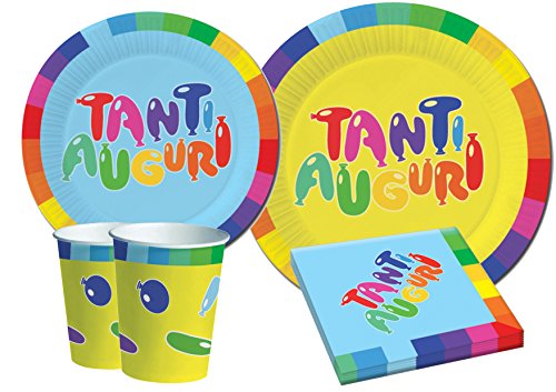 Ciao Y4634 Partygeschirr Party-Set PartyCube (Pappteller, Bucher, Servietten), Multicolor, 8 Personen von Ciao