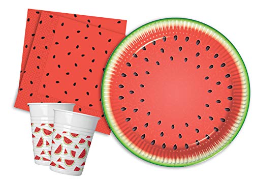 Ciao Y5023 Partygeschirr Party-Set (Pappteller, Bucher, Servietten), Rot, Grün, 24 Personen von Ciao