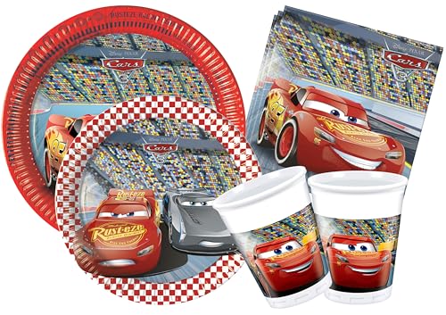 Ciao Y4324 Disney Cars 3 for People (112 pcs Ø23cm, Plates Ø20cm, 24 Cups 200ml, 40 Napkins) Party Tableware Set, Red, Grey von Ciao