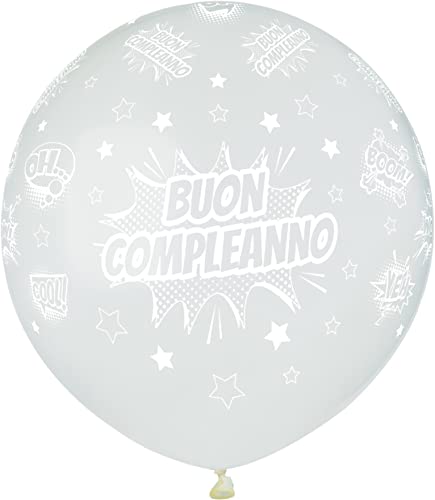 Pack 25 balloons Buon Compleanno Crystal in natural latex Premium Quality G150 (Ø 48cm / 19"), translucent von Ciao
