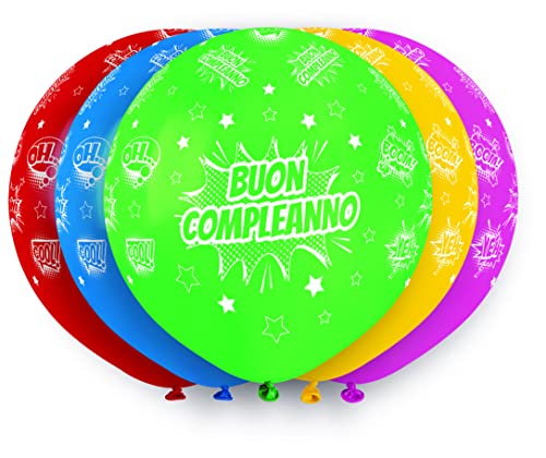 Pack 25 balloons Buon Compleanno in natural latex Premium Quality G150 (Ø 48cm / 19"), assorted colors von Ciao