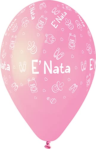 Pack 25 balloons "E' Nata" Baby Shower in natural latex Premium Quality G120 (Ø 33cm / 13"), pastel pink von Ciao
