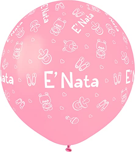 Pack 25 balloons "E' Nata" Baby Shower in natural latex Premium Quality G150 (Ø 48cm / 19"), pastel pink von Ciao