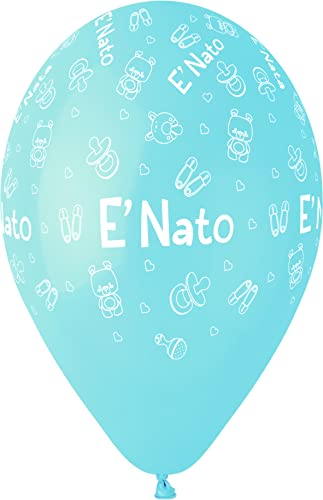 Pack 25 balloons "E' Nato" Baby Shower in natural latex Premium Quality G120 (Ø 33cm / 13"), pastel light blue von Ciao