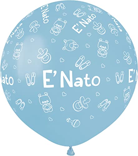 Pack 25 balloons "E' Nato" Baby Shower in natural latex Premium Quality G150 (Ø 48cm / 19"), pastel light blue von Ciao