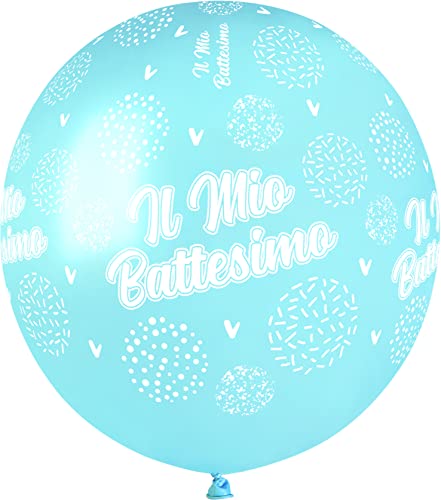 Pack 25 balloons "Il Mio Battesimo" in natural latex Premium Quality G150 (Ø 48cm / 19"), pastel light blue von Ciao