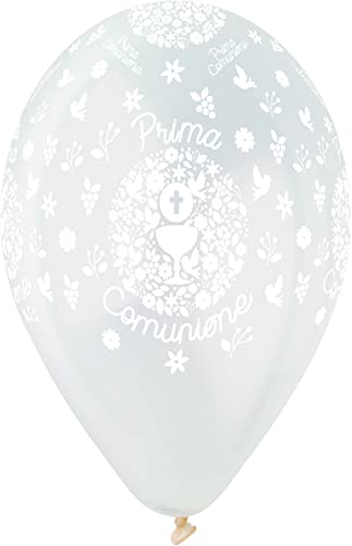 Pack 25 balloons Prima Comunione Crystal in natural latex Premium Quality G120 (Ø 33cm / 13"), translucent von Ciao