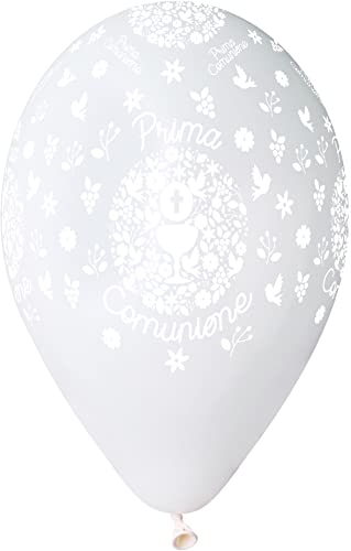 Pack 25 balloons pearly Prima Comunione in natural latex Premium Quality G120 (Ø 33cm / 13"), white pearl von Ciao