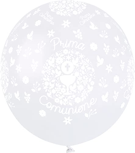 Pack 25 balloons pearly Prima Comunione in natural latex Premium Quality G150 (Ø 48cm / 19"), white pearl von Ciao