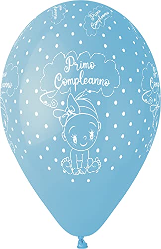 Pack 25 balloons pearly Primo Compleanno in natural latex Premium Quality G120 (Ø 33cm / 13"), light blue pearl von Ciao
