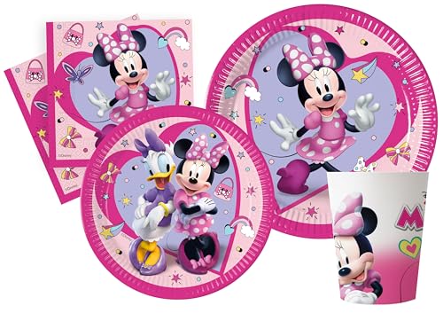 Party Tableware Set Disney Minnie Junior for 24 People (112 pcs: 24 Paper Plates Ø23cm, 24 Paper Plates Ø20cm, 24 Cups 200ml, 40 Paper Napkins 33x33cm) von Ciao