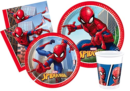 Partygeschirr Party-Set Marvel Spider-Man Crime Fighter für 8 Personen (44 pcs: 8 Pappteller Ø23cm, 8 Pappteller Ø20cm, 8 Becher 200ml, 20 Servietten 33x33cm) von Ciao