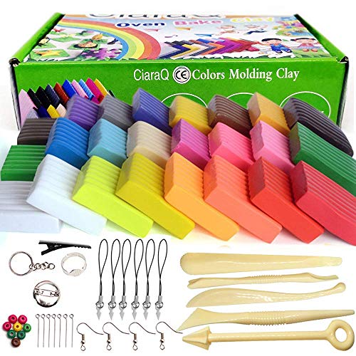 CiaraQ Polymer Clay - 24 Farben 600g/1.32lb Ofen Backen Set, Nontoxic DIY Kinder Knete gehören 5 Modellierwerkzeug und Schmuck Zubehör, von CiaraQ