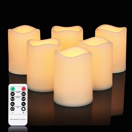 Cibnew LED Kerzen für den Außenbereich,Flammenlose Kerzen mit Timer batteriebetrieben flackernde für Hochzeit Party Home Weihnachten, 6er-Set (Warm Weißer) von Cibnew