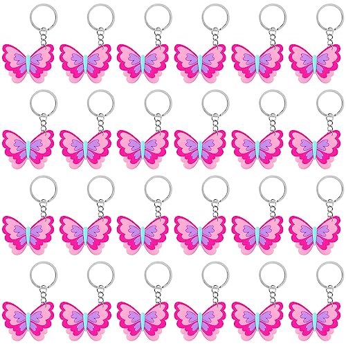 CiciBear 24 Stück Schmetterling Schlüsselanhänger Party Dekoration für Gäste, Schmetterling Motto Party, Babyparty, Schulparty, Kindergeburtstag, Rosa von CiciBear