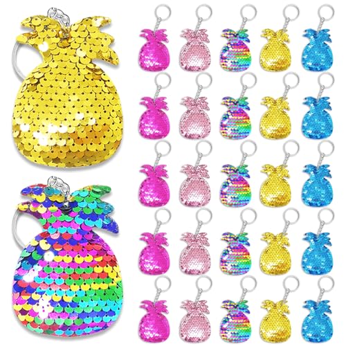 CiciBear 25 Stück Ananas-Pailletten-Schlüsselanhänger für Partygeschenke, Kinder und Erwachsene, Geburtstagsgeschenk, Babyparty, Party, 5 Farben von CiciBear