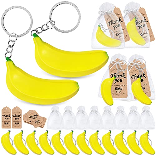 CiciBear 36 Stück weiche Bananen-Partygeschenke mit 12 Bananen-Schlüsselanhängern, 12 Etiketten und 12 Geschenktüten für Obst-Mottoparty, Bananen-Baby-Party, Affenparty, Sommerbedarf, von CiciBear