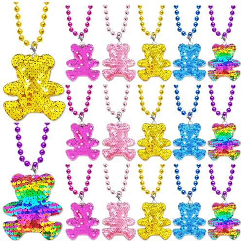 CiciBear Bären-Pailletten-Halskette, Partyzubehör mit Karnevalsperlen für Tiermotto-Partys, Heimdekoration, Festivals, Hochzeiten, Geburtstagsfeiern, 5 Farben, 15 Stück CiciBear Bären-Pailletten-Halskette, Partyzubehör mit Karnevalsperlen für Tiermotto-Partys, Heimdekoration, Festivals, Hochzeiten, Geburtstagsfeiern, 5 Farben, 15 Stück von CiciBear