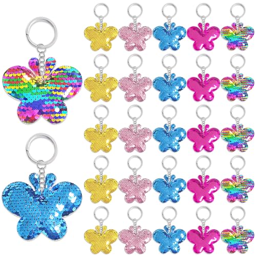 CiciBear Butterfy Pailletten-Schlüsselanhänger für Partygeschenke, Kinder und Erwachsene, Geburtstagsgeschenk, Babyparty, Party, 5 Farben, 25 Stück von CiciBear