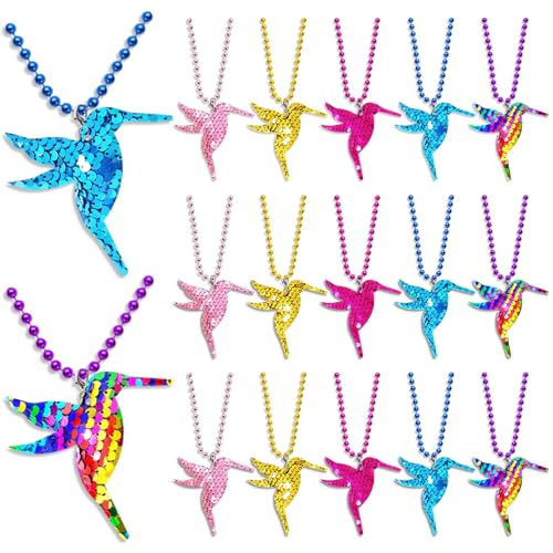 CiciBear Kolibri-Pailletten-Halskette, Partyzubehör mit Mardi Gras Perlen für Party, Heimdekoration, Festivals, Hochzeit, Geburtstag, 5 Farben, 15 Stück von CiciBear