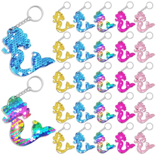 CiciBear Meerjungfrauen-Pailletten-Schlüsselanhänger für unter dem Meer, Partygeschenke für Kinder und Erwachsene, Geburtstagsgeschenk, Babyparty, Party, 5 Farben, 25 Stück von CiciBear