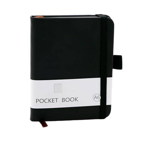 CiciIng Notizbuch Klein A6, Taschennotizbuch mit Gummizugverschluss, Mini Notizbücher mit Stifthalter, Taschen Journal Notizblock für Schule Büroarbeiten (Schwarz) von CiciIng