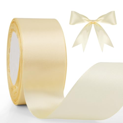 Cremefarbenes Band, 40 mm, 23 m, elfenbeinfarbenes Band zum Verpacken von Geschenken, doppelseitig, Satinbänder für dicke Bastelarbeiten, Hochzeiten, Auto-Bänder für Blumensträuße, Haarschleifen von Cidenbio