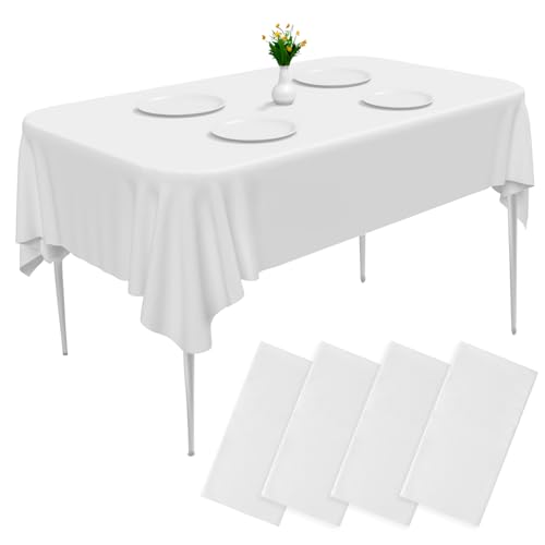 Cieex Einweg Tischdecken Weiß, 4 Stück Kunststoff-Tischdecke, 137 cm x 274 cm Schmutzabweisende/wasserdichte Tischdecken für Geburtstag,Hochzeit,Party,Grillen,Picknick, Weihnachten- Dekoration von Cieex