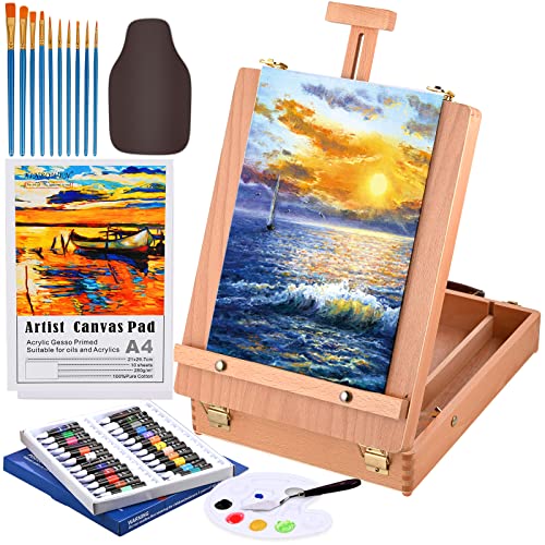 Cieex Staffelei aus Holz, Anfänger-Set für Maler, inkl. Staffelei, Acrylfarbe, Pinsel, leere Leinwand, Spatel, Schürze und Malpalette Cieex Staffelei aus Holz, Anfänger-Set für Maler, inkl. Staffelei, Acrylfarbe, Pinsel, leere Leinwand, Spatel, Schürze und Malpalette von Cieex