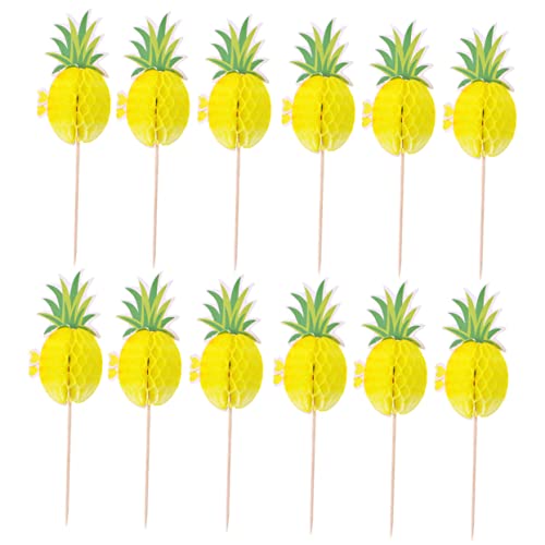 Ciieeo 10St Topper Ananaspapier obstpflücker partyartikel tortendeko einschulung Zylinder 3D-Ananas-Kuchen-Dekor Hawaii-Ananas-Topper dreidimensional schmücken Requisiten Hölzern von Ciieeo